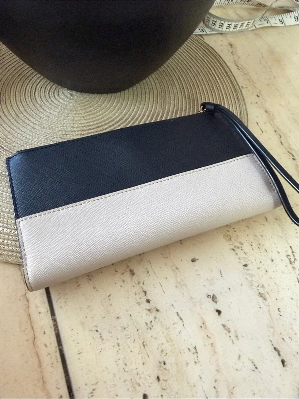 kate spade Two-Tone Black and Beige Zip Wristlet w/Snap Foldout Wallet